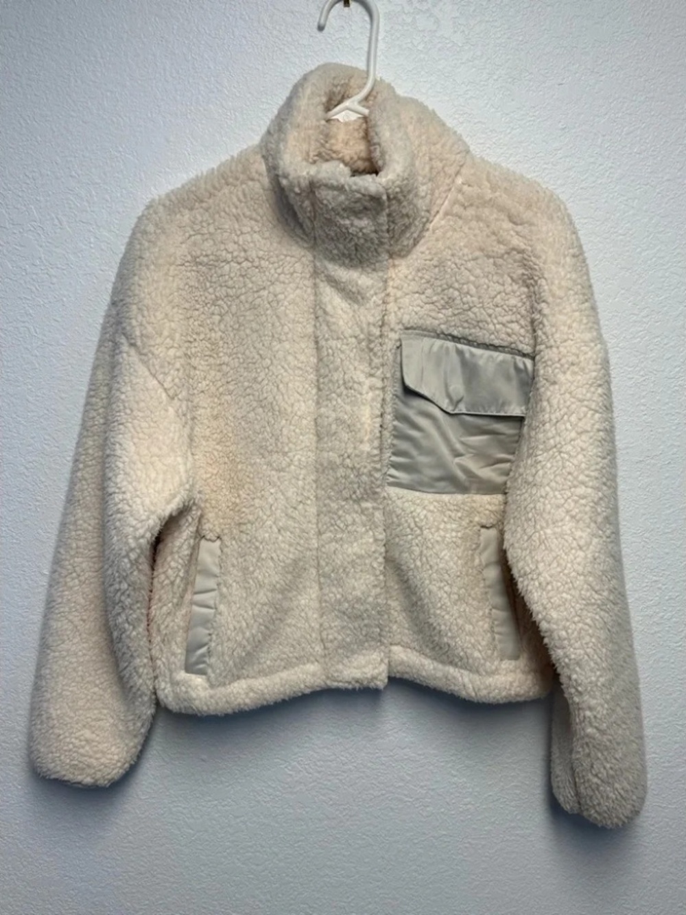 Abercrombie & Fitch Sherpa Fleece Jacket Cream Cropped Teddy Coat Medium